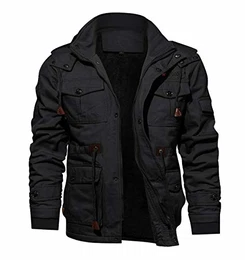 Herren Gefüttert Winterparka mit Abtrennbarer Kapuze Cargo Jacke Dick Windbreaker Kapuzenjacke Freizeit Outdoor Mantel Fleecejacke Schwarz M (Etikett: 3XL)