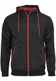 TrendClub100® Herren Regenjacke Nasser Wolkenbruch Windrunner (Schwarz-Rot, M)