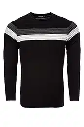 Herren Feinstrick-Pullover für Winter und Übergang by Carisma • Herren Longsleeve mit Streifen • Herren Langarmshirt Herren Sweatshirt Pulli Langarm K-128 Black M