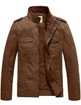 WenVen Herren Militär Jacke Klassisch Fracht Jacke Stehkragen Übergangsjacke Leicht Outdoor Jacke Mantel Cargo Stiel Oberbekleidung Braun