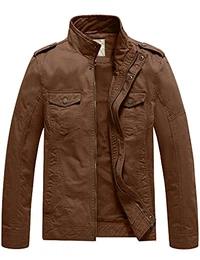 Herren Militär Jacke Klassisch Fracht Jacke Stehkragen Übergangsjacke Leicht Outdoor Jacke Mantel Cargo Stiel Oberbekleidung Braun M