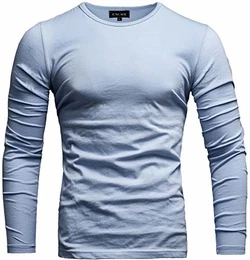 Essential Basic Herren Slim Fit Langarm Rundhals Shirt Longsleeve T-Shirt Sweatshirt in vielen Farben (M, Hellblau)