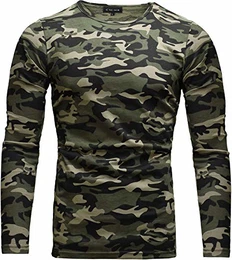 Essential Basic Herren Slim Fit Langarm Rundhals Shirt Longsleeve T-Shirt Sweatshirt in vielen Farben (M, Camouflage)