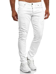 Jeans Herren Slim Fit Stretch Jeanshose Hose Denim Destroyed Look 16525 (38W/30L, Weiß)