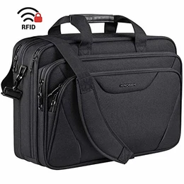 Laptop Tasche 18 Zoll Prämie Business Aktentasche Passt Bis Zu 17,3 Zoll Wasserabweisend Computer Tasche Umhängetasche Erweiterbar Schultertasche für Schule/Reisen/Frauen/Männer-Schwarz MEHRWEG