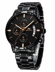 MEGALITH Herrenuhr Militär Chronographen Design Business Analog Uhren Schwarz
