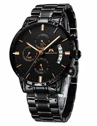 Herrenuhr Schwarz Edelstahl Militär Chronographen Herren Armbanduhr Wasserdicht Analog Uhren fur Männer Großes Ziffernblatt Leuchtende Datum
