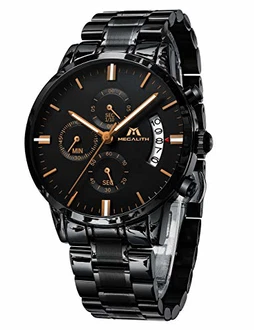 MEGALITH Herrenuhr Militär Chronographen Design Business Analog Uhren Schwarz