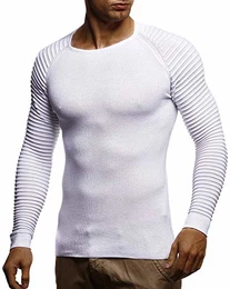 Herren Strickpullover Strick-Pullover mit Rundkragen Männer Pulli Slim Fit LN20729;M;Weiß