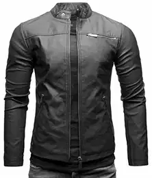 Vego Herren Eco-Lederjacke Cleane Leichte Basic Jacke Vegan (M, Ecoleder - Matt Schwarz)