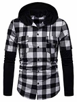 WHATLEES Herren Kariertes Kapuzenhemd Flanellhemd mit Kapuze schwarz (Ba0246-black)