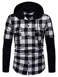 WHATLEES Herren Kariertes Kapuzenhemd Flanellhemd mit Kapuze schwarz (Ba0246-black)