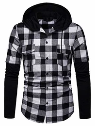 Herren Kariert Freizeithemd Hooded Checked Flanell, Ba0246-black, M
