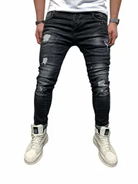 BMEIG Herren Skinny Jeans Destroyed Ripped Zerrissene Slim Fit Stretch Distressed Denim Basic Männer Jeanshose Designer Schwarz
