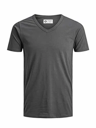 Herren Kurzarm T-Shirt V-Ausschnitt JJEBASAL Tee V-Neck Regular Fit S M L XL XXL 92% Baumwolle Stretch Einfarbig Blau Weiß Rot Grün Grau, Größe:M, Farbe:Asphalt (12157247)