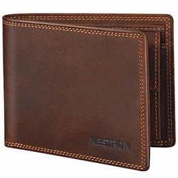 Geldbörse Herren mit Doppelnaht und RFID Schutz, Portemonnaie Männer aus Vintage-Echtleder, Geldbeutel Portmonaise Portmonee Geldtasche Brieftasche von