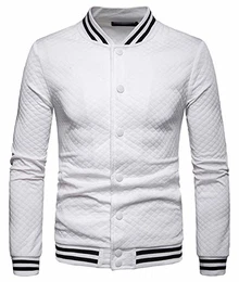 Unisex Hip Hop Urban Basic Gesteppte Bomberjacke mit Druckknopfleiste Steppmuster Baseballjacken BA0260-White-XL