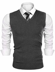 iClosam Herren Pullunder V-Ausschnitt Comfort Fit Strickweste Dunkelgrau