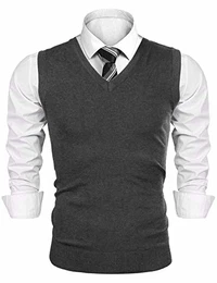 Herren Pullunder V-Ausschnitt Comfort Fit Baumwoll Strickweste (Dunkelgrau, M)