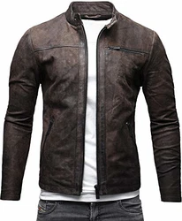 Crone Epic Herren Lederjacke Cleane Leichte Basic Jacke Elephant