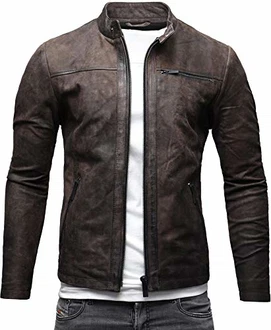 Crone Epic Herren Lederjacke Cleane Leichte Basic Jacke Elephant