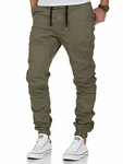 Amaci&Sons Herren Stretch Jogger Basic Chino Jeans Hose Cargo 7002 Olive