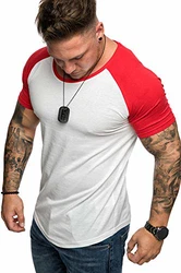 Amaci&Sons Oversize Doppel Farbig Herren Slim-Fit Crew Neck Basic T-Shirt Rundhals (1-0015) Weiß/Rot
