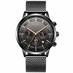 LIGE Herren Uhren Chronograph Analog Quarz Kalender Mondphase Armbanduhr Schwarz