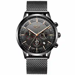 Herren Uhren Wasserdicht Chronograph Schwarz Edelstahl Herrenuhr Analog Quarz Kalender Mondphase Armbanduhr Männer