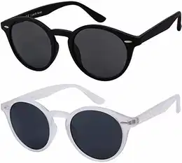 Sonnenbrille Herren Damen La Optica UV400 CAT 3 Retro Vintage Hippie Rund Round - Set Gummiert (1 x Grau, 1 x Transparent Durchsichtig)