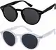 Sonnenbrille Herren Damen La Optica UV400 CAT 3 Retro Vintage Hippie Rund Round - Set Gummiert (1 x Grau, 1 x Transparent Durchsichtig)