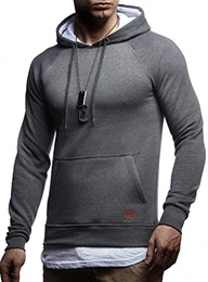 Herren Kapuzenpullover Slim Fit Baumwolle-Anteil Moderner weißer Herren Hoodie-Sweatshirt-Pulli Langarm Herren schwarzer Pullover-Shirt mit Kapuze LN8125 Anthrazit 2in1 Medium