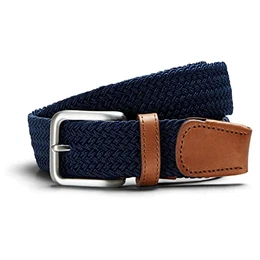 Herren Elastischer Stoff Gürtel Flecht Stretch Ledergürtel Belt ohne Löcher JACSPRING, Farben:Navy, Größe Gürtel:90