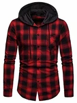 WHATLEES Herren Kariertes Kapuzenhemd Flanellhemd mit Kapuze rot (Ba0245)