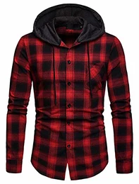 Herren Kariert Freizeithemd Hooded Checked Flanell, Ba0245-red, M