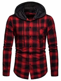 WHATLEES Herren Kariertes Kapuzenhemd Flanellhemd mit Kapuze rot (Ba0245) WHATLEES Herren Kariertes Kapuzenhemd Flanellhemd mit Kapuze rot (Ba0245)