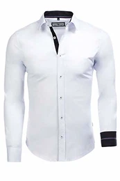 Herren Hemd Langarm Slim-Fit für Freizeit Business Hochzeit K-133, White - M