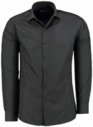 TMK Herren Hemd - Slim - Fit - Langarm - Premium Bügelleicht Hemden für Business, Freizeit, Hochzeit, Party für Männer - Schwarz M
