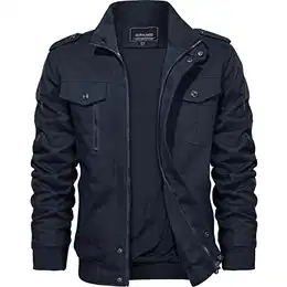 Herrenjacke Übergangsjacke Herren Herbst Jacke Stehkragen Field Jacket Army Jacke Männer Übergang Jacke Military Baumwolle Blouson Dunkelblau S