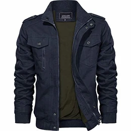 KEFITEVD Herrenjacke Übergangsjacke Herren Herbst Jacke Stehkragen Field Jacket Army Jacke Männer Übergang Jacke Military Baumwolle Blouson Dunkelblau M