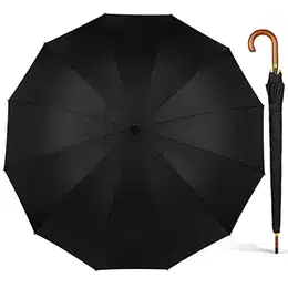 ® - XXL Automatik Regenschirm windfest Damen & Herren - windsicher Holz Stockschirm - 12 fache Verstrebung Fiberglas - groß stabil & windresistent sturmfest - 120cm Ø (Schwarz)