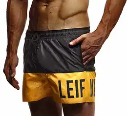 Herren Sommer Badehosen Badeshorts Schwimmhose Schwimmshorts Beachshorts LN9240; Small; Schwarz-Gelb