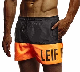 Herren Sommer Badehosen Badeshorts Schwimmhose Schwimmshorts Beachshorts LN9240; Medium; Schwarz-Orange