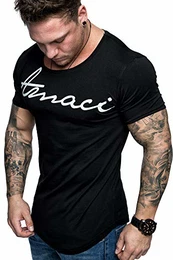 Oversize Herren Vintage T-Shirt Logo Crew Neck Rundhals Basic Shirt 6101-0203 Schwarz/Weiß XL
