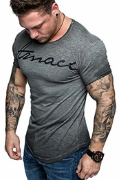 Oversize Herren Vintage T-Shirt Logo Crew Neck Rundhals Basic Shirt 6101-0203 Anthrazit Verwaschen S