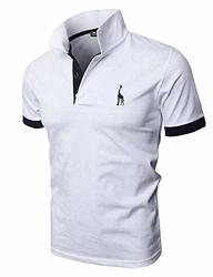 GHYUGR Poloshirt Herren Einfarbig Stickerei Kurzarm Polohemd Weiß