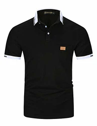 GHYUGR Herren Poloshirt Basic Kurzarm Polohemd Schwarz