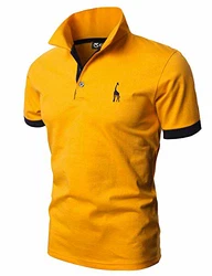 GHYUGR Poloshirt Herren Einfarbig Stickerei Kurzarm Polohemd Gelb