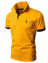 Poloshirt Herren Einfarbig Stickerei Kurzarm Polohemd S-XXL,Gelb,M
