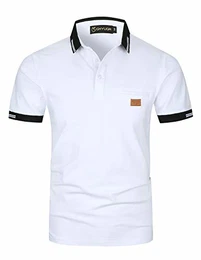 Poloshirts Herren Basic Kurzarm Baumwolle Polohemd Golf T-Shirt S-XXL,Weiß,M